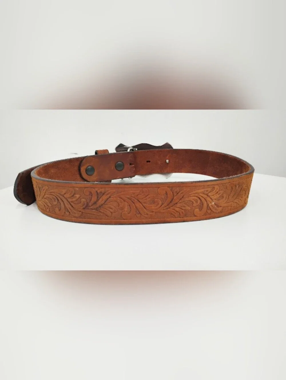 TONY LAMA LEATHER BELT WITH SILVER BUCKLE